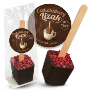 Czekoladowy lizak z gorzkiej czekolady + Maliny liofizowane