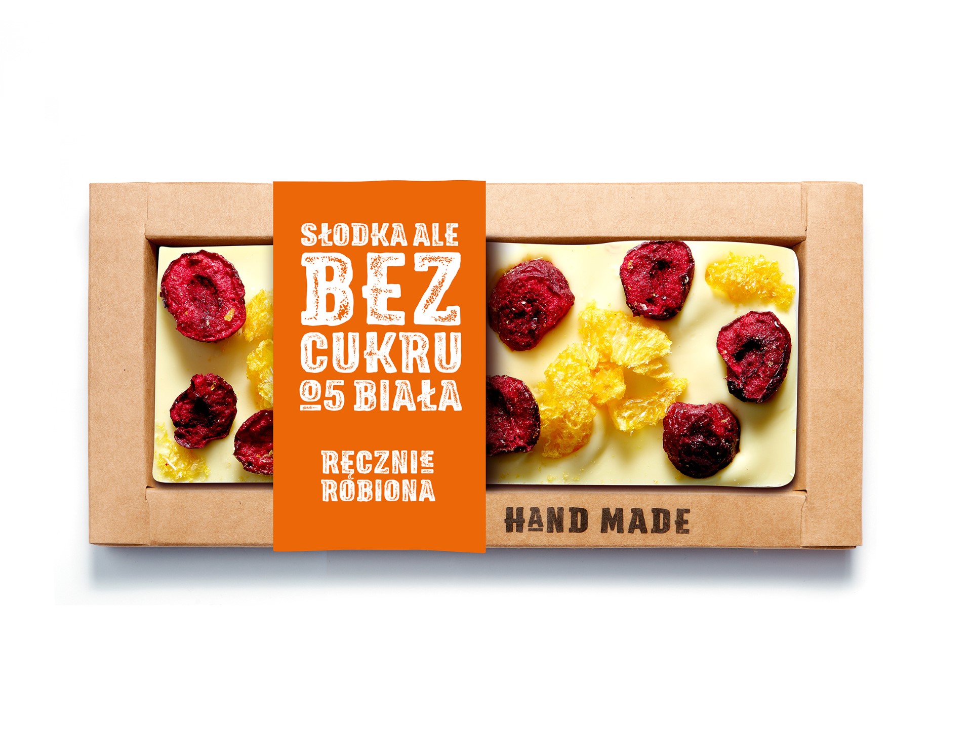 Biała czekolada bez dodatku cukru – wiśnia, mandarynka 53 g