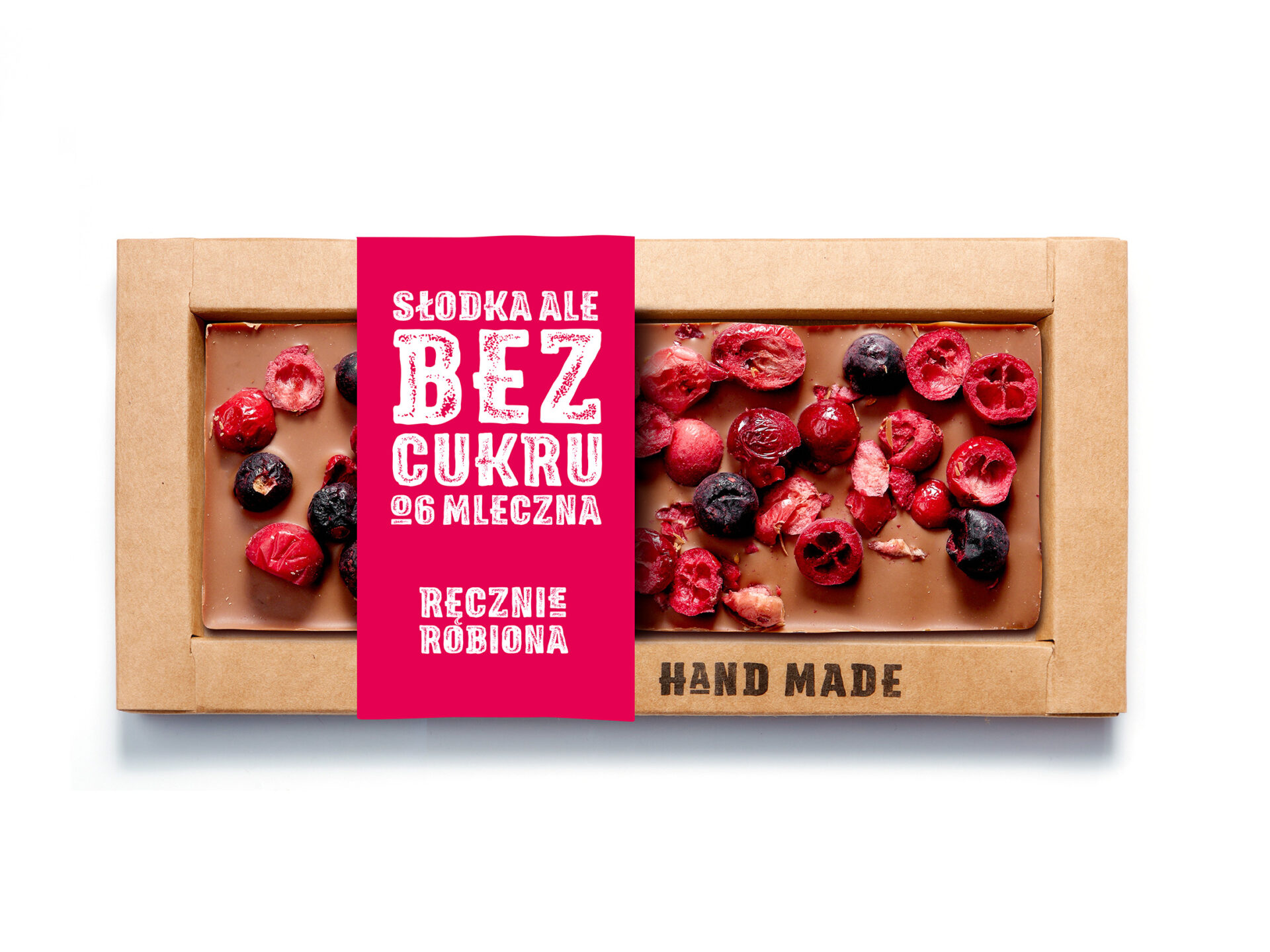 Mleczna czekolada bez dodatku cukru – żurawina, czarna porzeczka 53 g