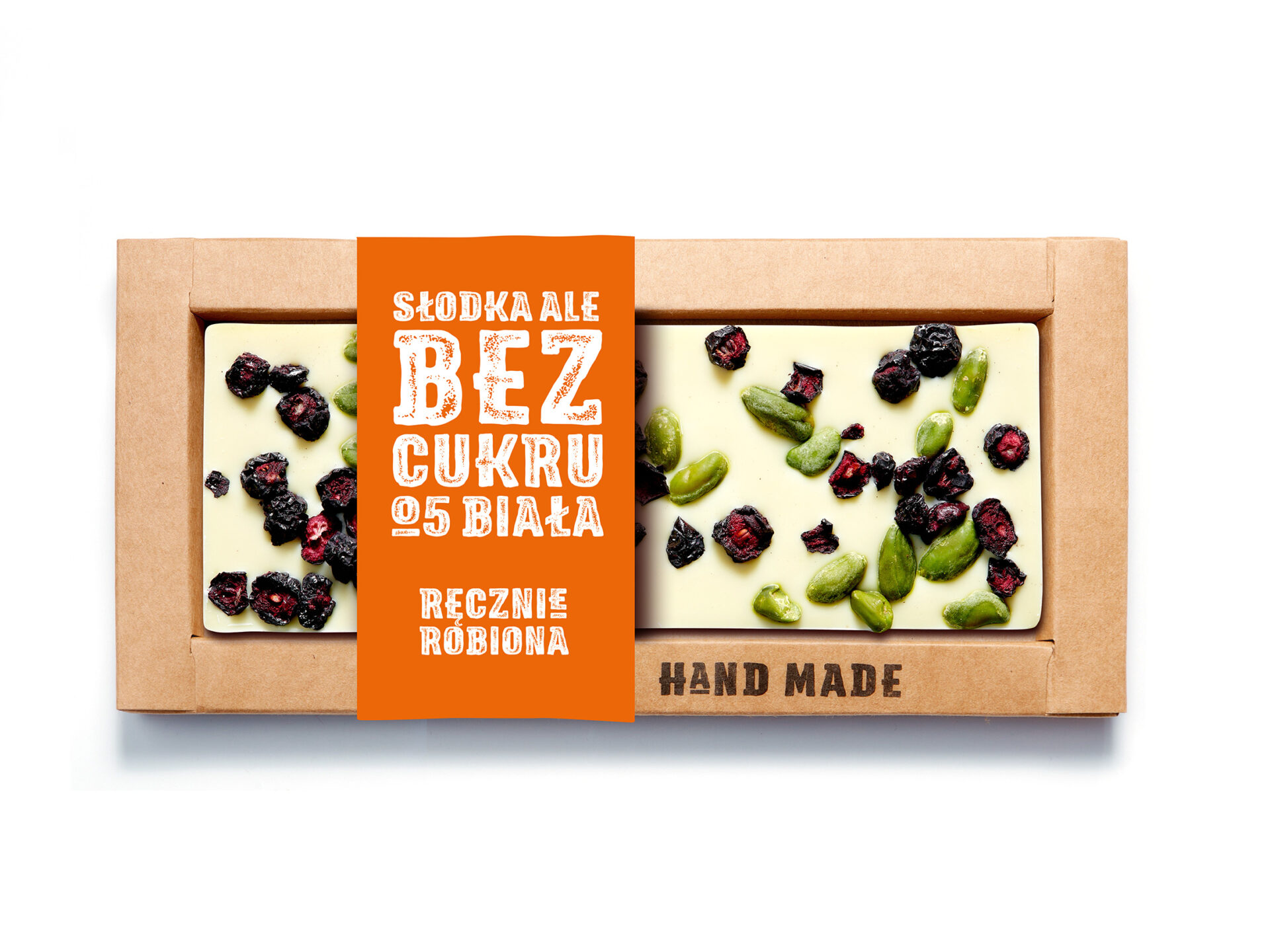Biała czekolada bez dodatku cukru – aronia, pistacja 53 g